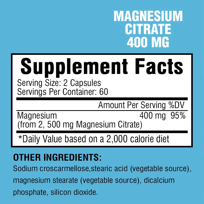 Magnesium Citrate Capsules – Supports Bone, Muscle, Sleep, and Skin Health – 120 Capsules
