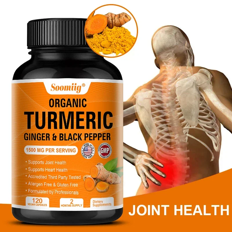 Organic Turmeric Supplement, 1500 Mg with Black Pepper Extract To Support Joint and Cellular Defense, Heart Health and Digestion