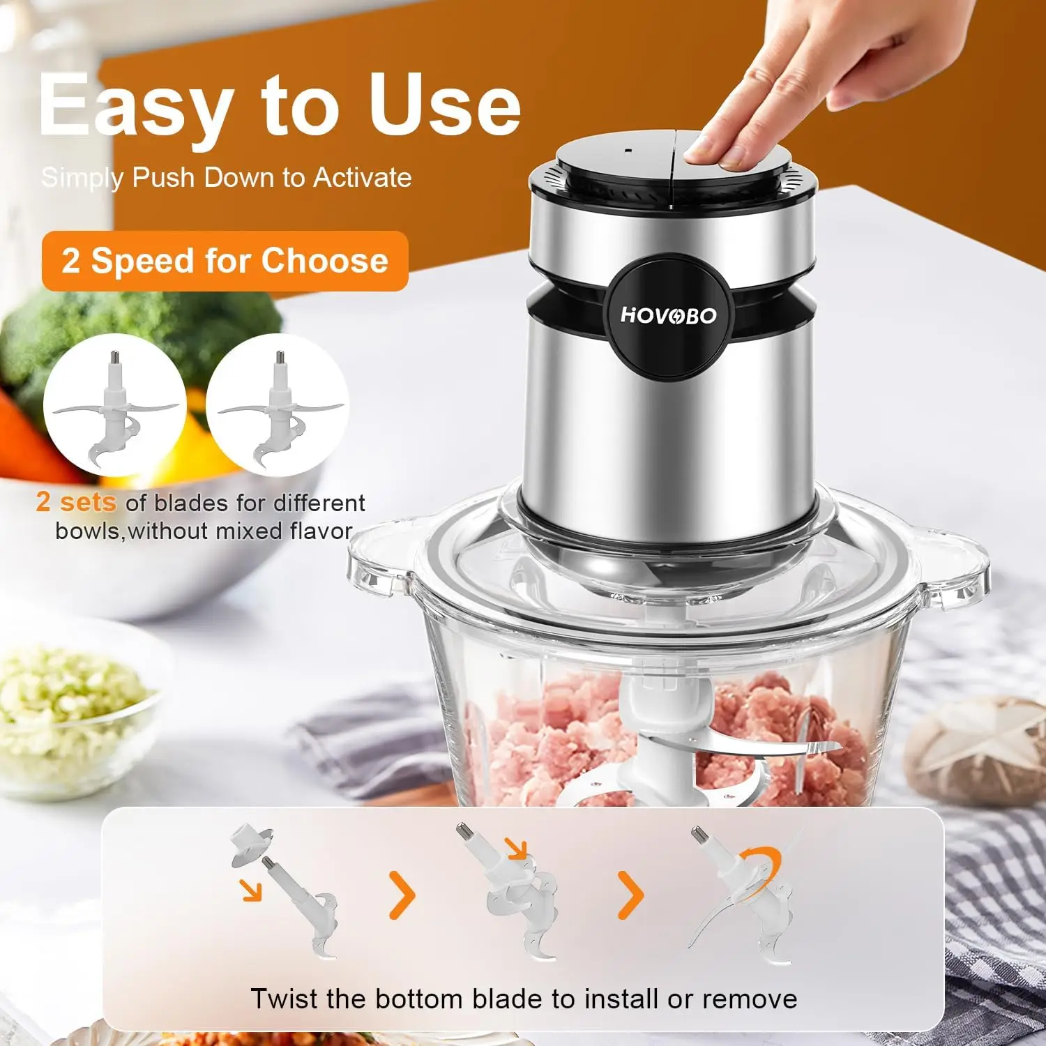 2 Speeds 500W Electric Food Processor 2L Meat Grinder Mincer kitchen Blender Food Processor Slicer Vegetable Food Chopper Meat - Image 5