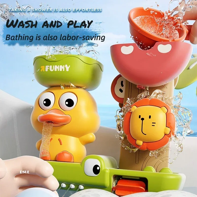 2025 Baby Bath Toy Play Water in Duck/Flower Shape Lion Waterwheel Children Fun in Shower Bathtub with Suction Cup in Kid Gift