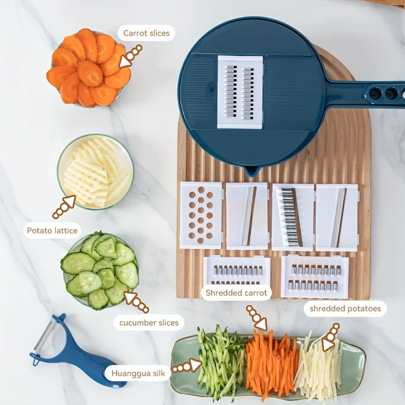 9-in-1 multifunctional vegetable chopper, carrot and potato manual shredding and slicing machine, radish chopper, kitchen tool