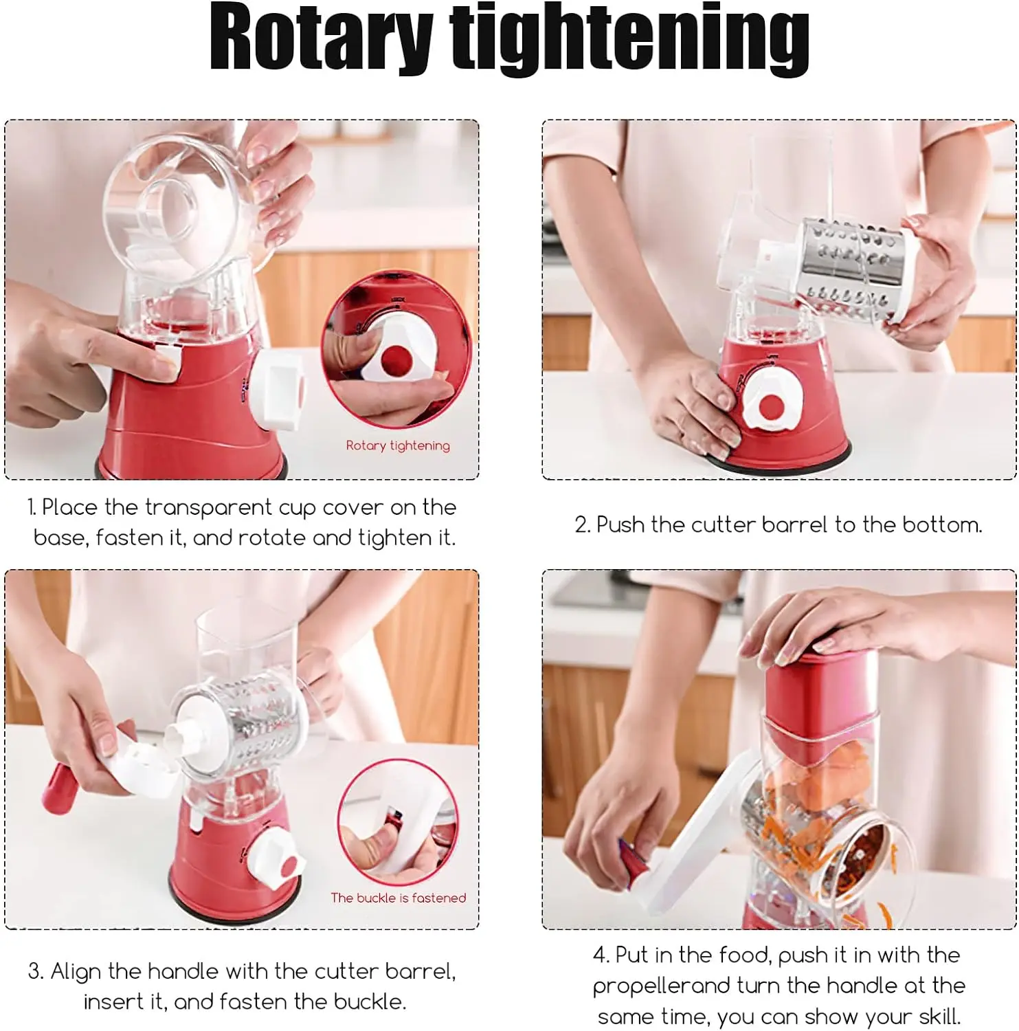 Cheese Grater Rotary, Rotary Grater for Kitchen, 3 in 1 Grater Vegetable Slicer with 3 Drum Blades,Fast Cutting Cheese Shredder - Image 3